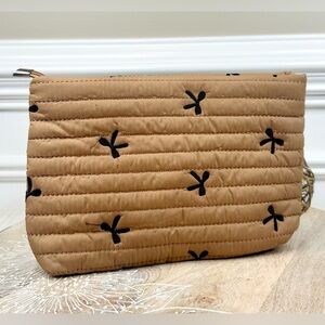 Tan Quilted Clutch With Bows